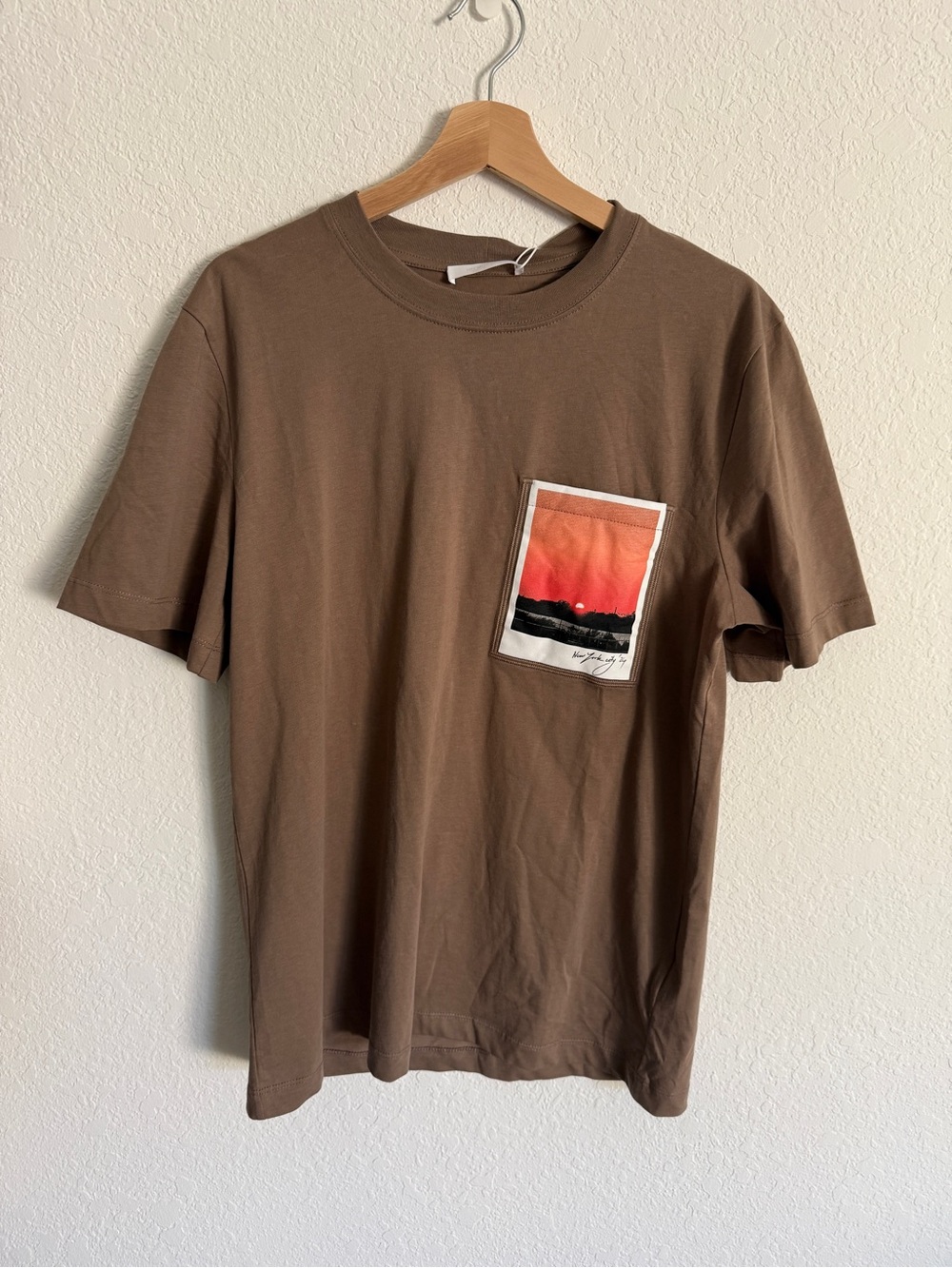 Helmut Lang Brown Crewneck Tee with Sunset Pocket